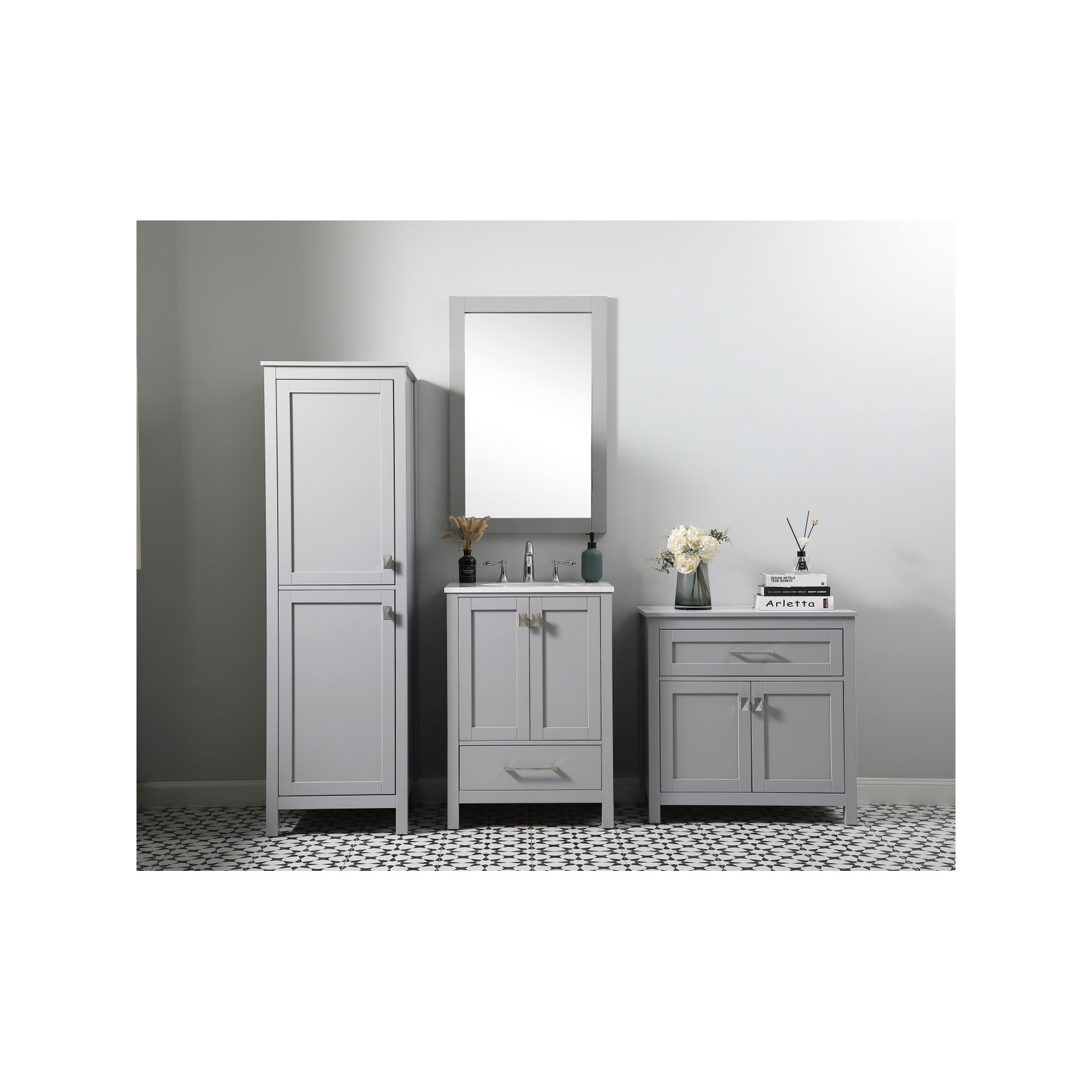 Destinymarie Linen Cabinet, Gray/Brushed Nickel, 65"H x 20"W x 22"D