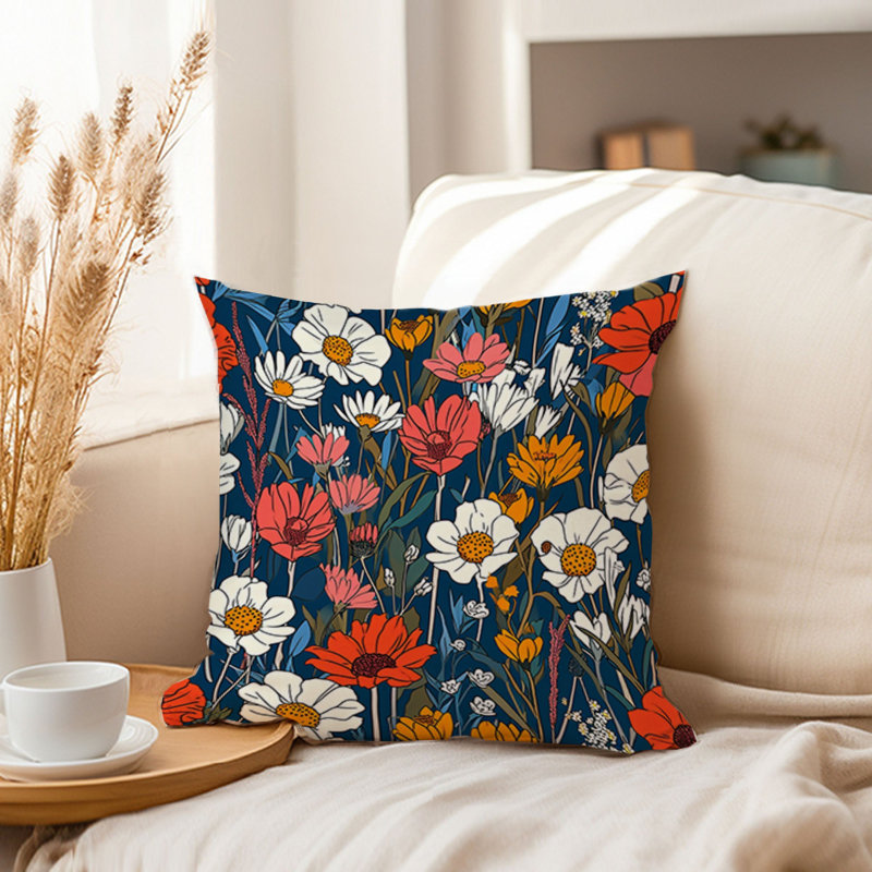 Floral rétro avec fleurs sauvages et fleurs rétro, H 18 po x l 18 po, Floral rétro avec fleurs sauvages