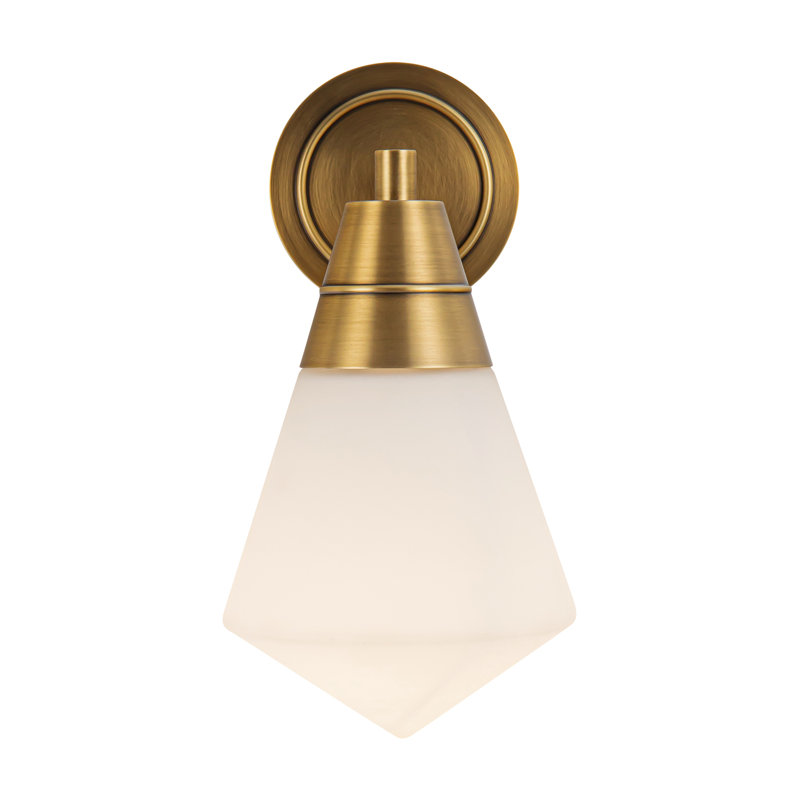 Willard Bath Sconce, Vintage Brass, Matte Opal