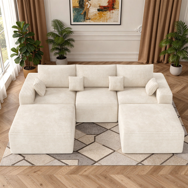 3 Seater Fabric Corner Sofa, Beige