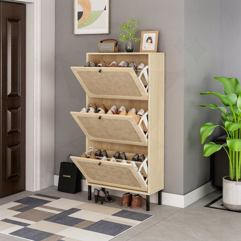 Armoire de rangement pour chaussures en rotin 18 paires, Brun