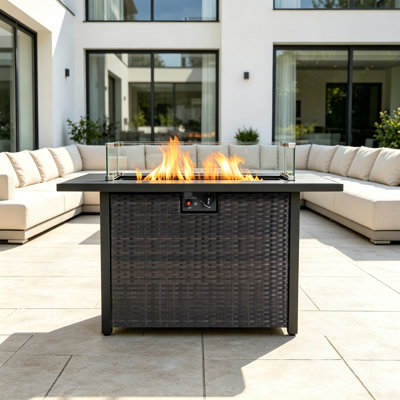 Table rectangulaire pour foyer d'extérieur au propane de 44 pouces, 50 000 BTU avec pare-vent en verre trempé
