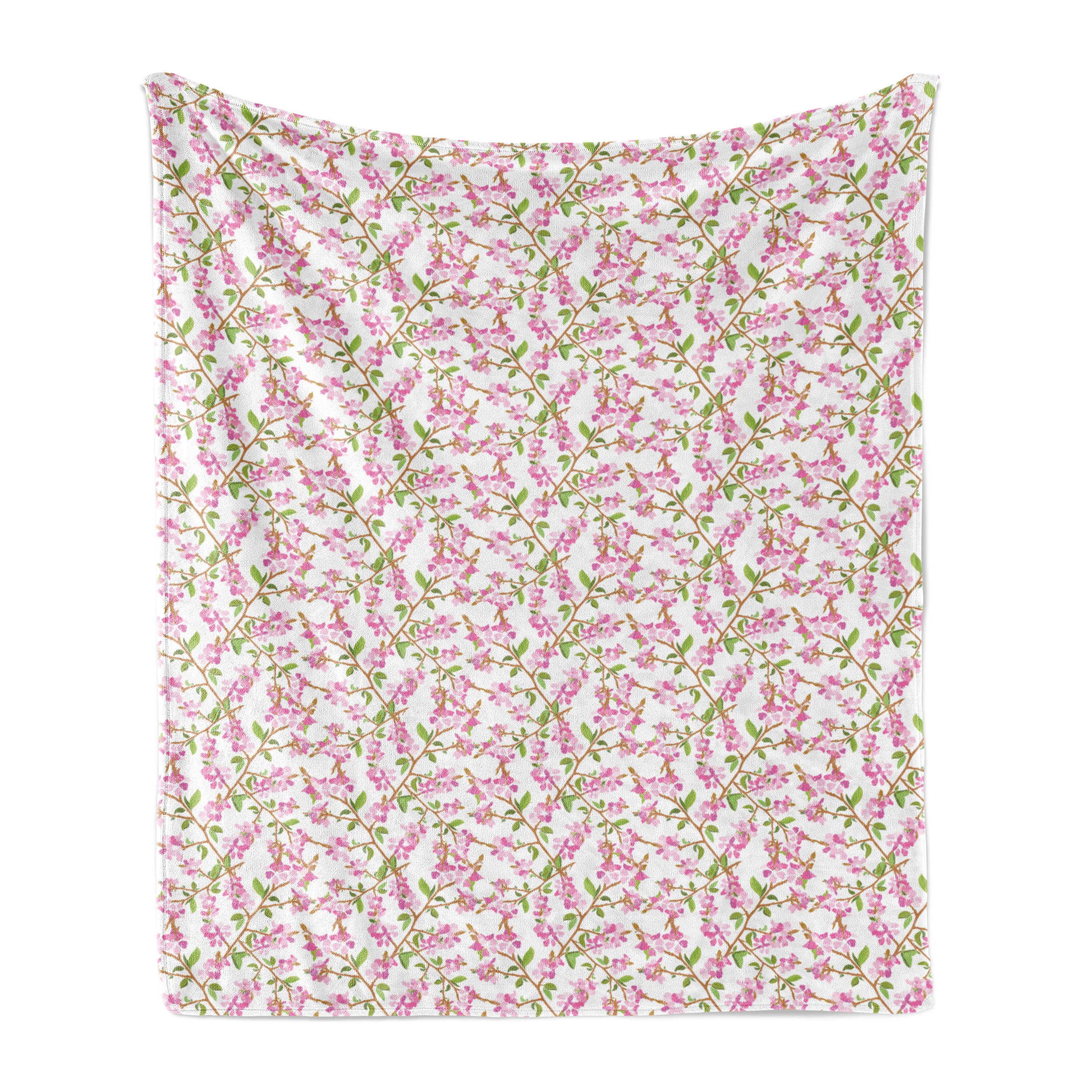 Ambesonne Cherry Blossom Fleece Throw Blanket Hand Drawn Leaves | Wayfair
