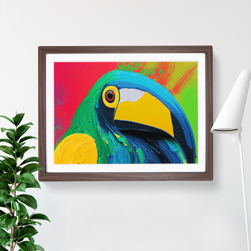 Toucan Bird Splash Vol.1 Abstract 1 Piece Single Picture Frame Wall Art, 34cm H x 46cm W x 2cm D, Walnut Framed