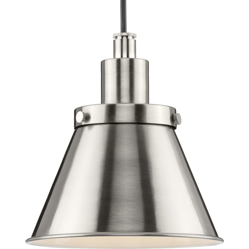 Luminaire suspendu conique à 1 lumière Landrich, Nickel brossé, Nickel brossé