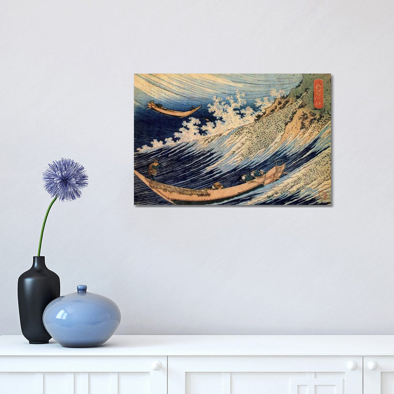 Choshi In The Simosa Province Form Oceans Of Wisdom (Hokusai Ocean Waves) by Katsushika Hokusai - Wrapped Canvas Painting