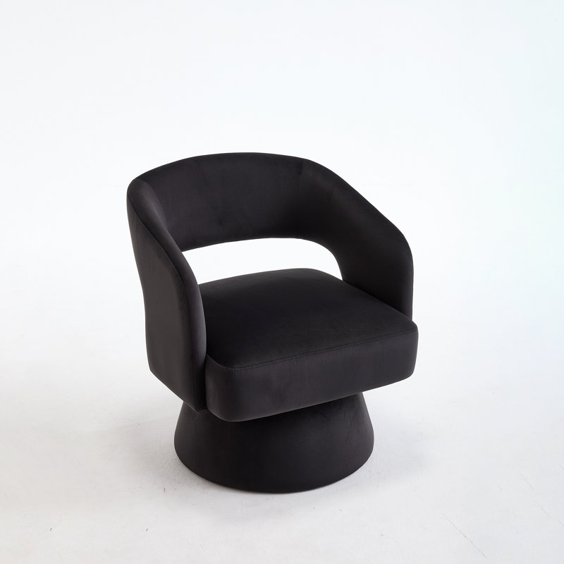 Rachedi 360° Swivel Velvet Barrel Accent Chair with Curved Backrest, Black