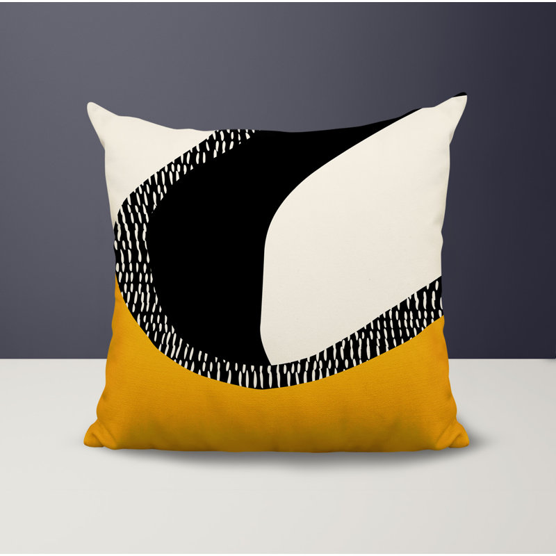 Coussin carré intérieur / extérieur pia, H 19 po x l 19 po, Jaune / noir / blanc cassé