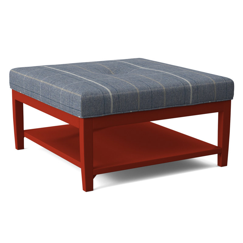 Hammond Square Ottoman, Antique Black Finish, Lapis Plaid; 0126-63