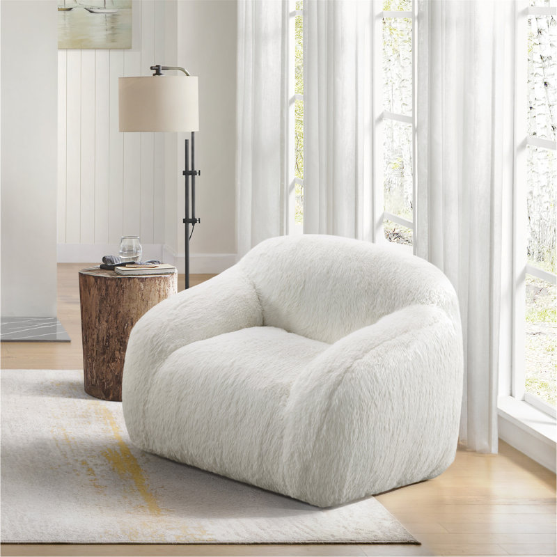 Fauteuil moelleux pivotant en fausse fourrure, White