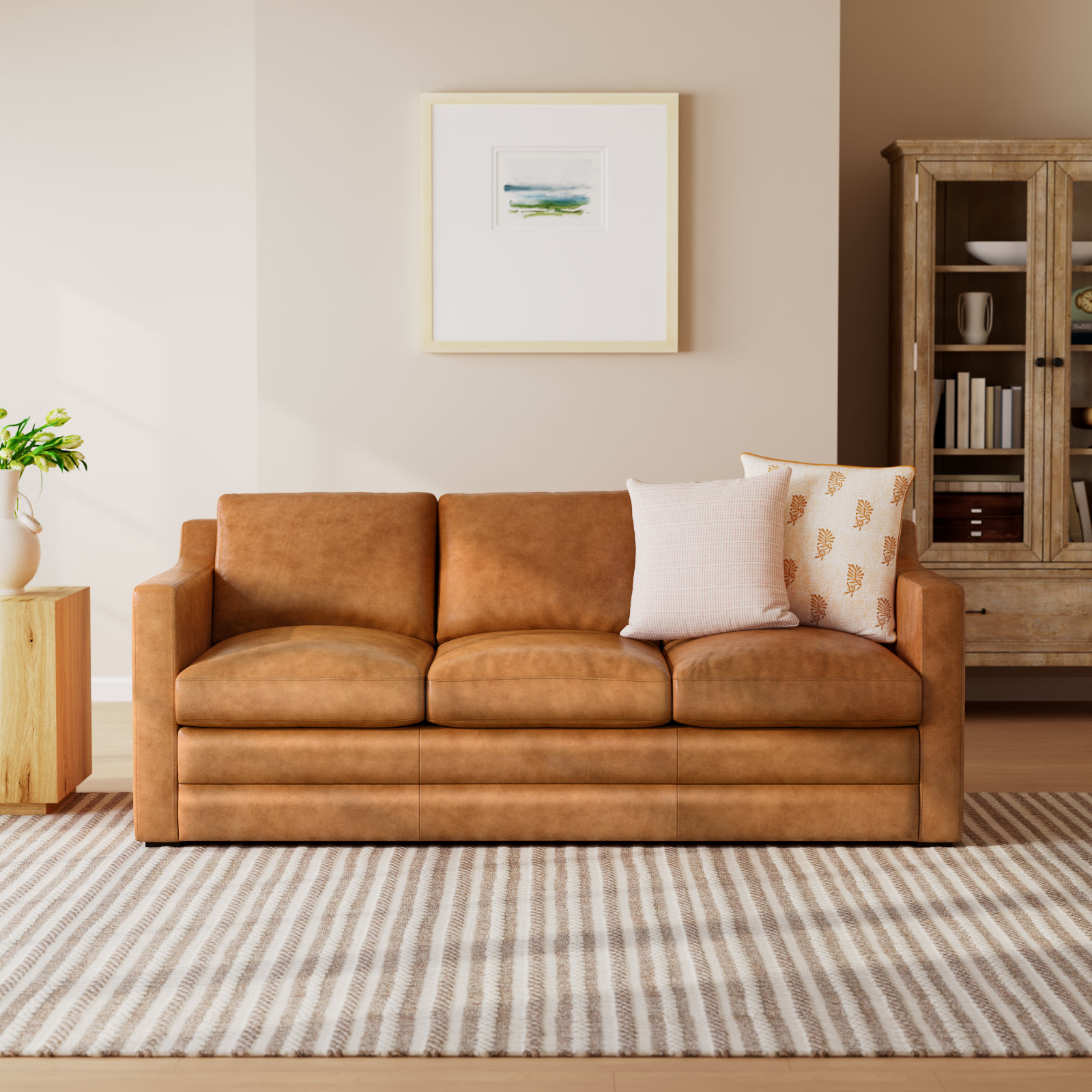 Sorrento 78" Genuine Leather Sleeper Sofa, Tan