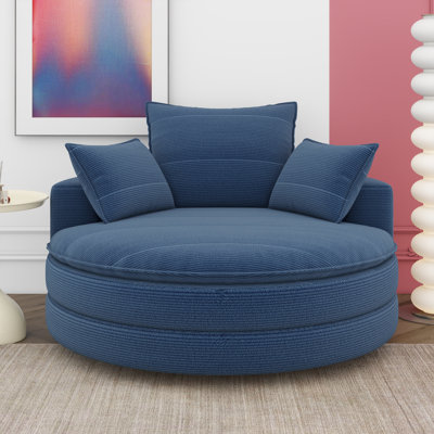 Boneless 360° Swivel Sofa Chair, 57.5" Swivel Corduroy Reading Chair With Dual-Layer Cushion Design And 3 Removable Pillows