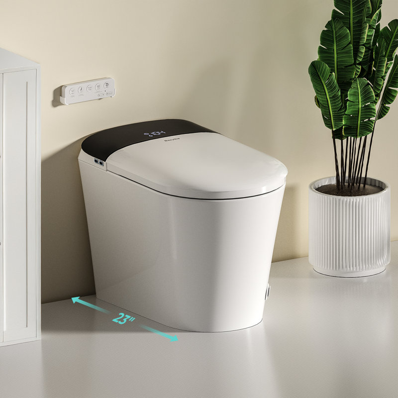 Bazyths Smart Compact Toilet For Small Bathroom, 23" Depth Shallow Bidet Toilet With Auto Open/close Lid, Foam Shield, Heated Seat, Foot Sensor Flush, Built-in Tank, One-piece Design, 12 in. Rough In