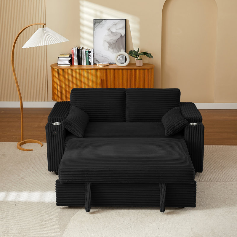 Canapé-lit noir avec accoudoirs avec rangement et port USB