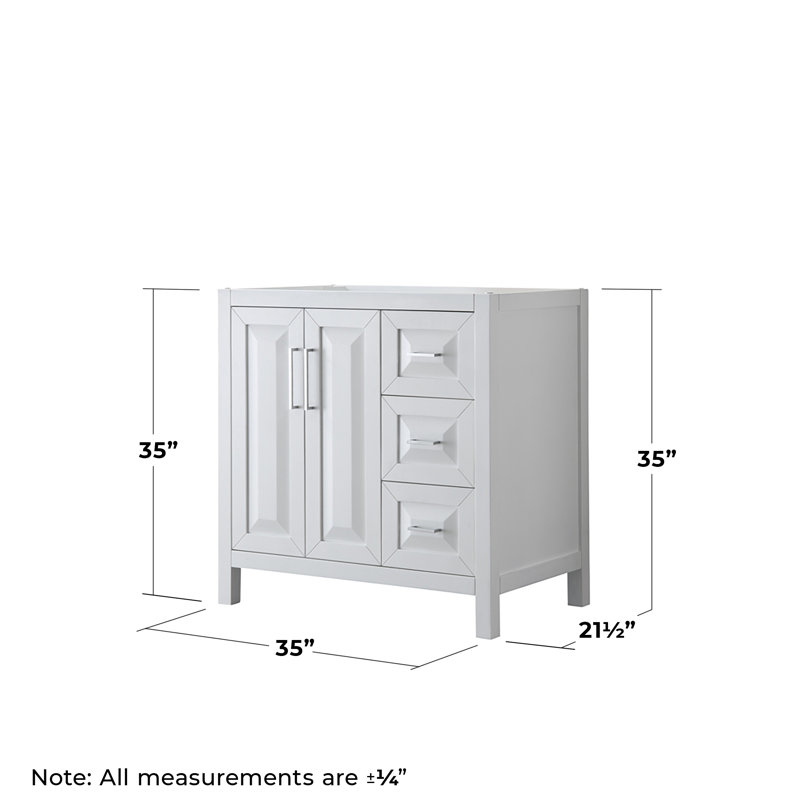 Base de meuble-lavabo de salle de bain simple 35" seulement Daria, Blanc / chrome poli