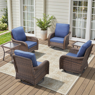 Gustave Wicker Patio Furniture Set With 360° Swivel Chairs, PE Rattan Outdoor Seating