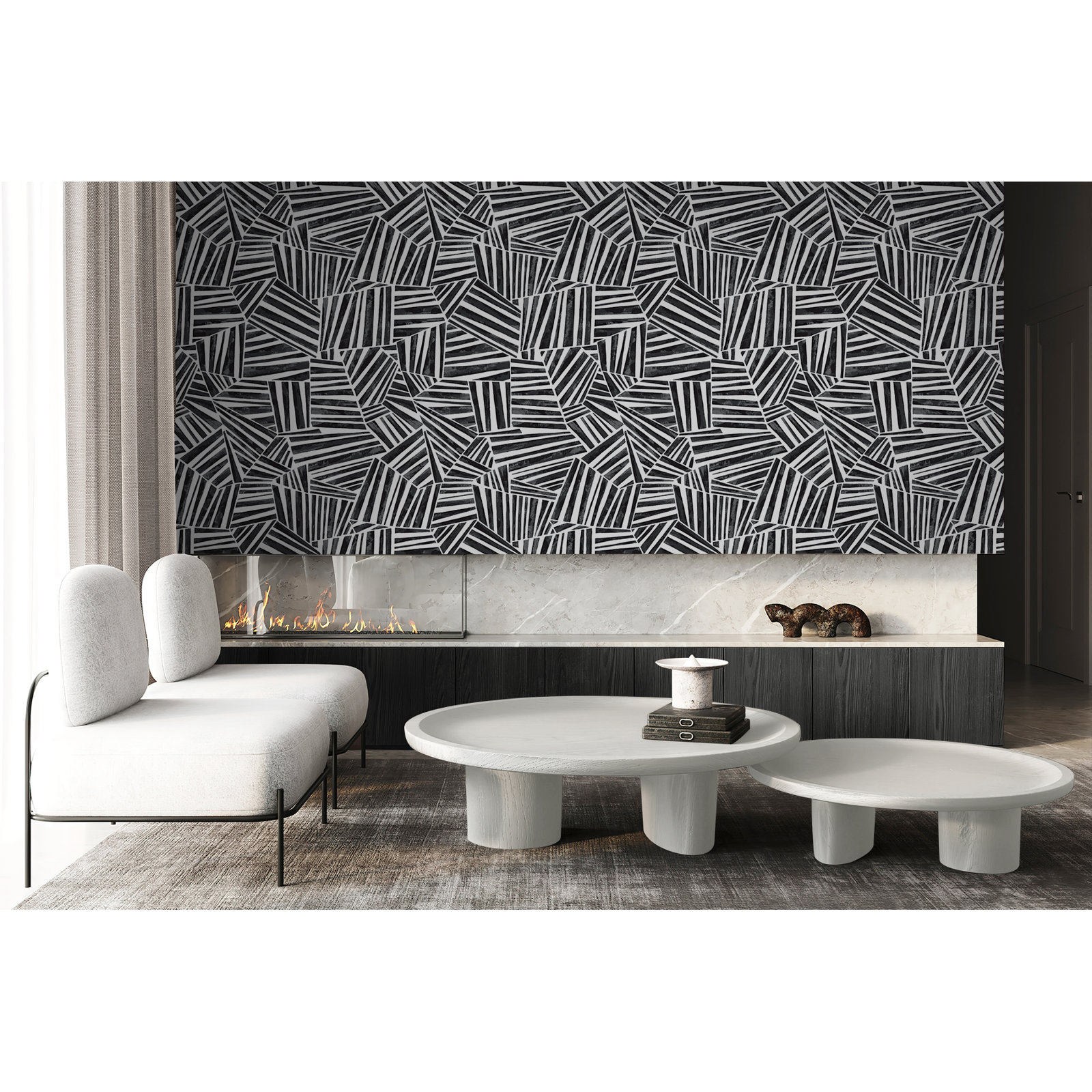 Lianna Modern Geometric Wallpaper, Black