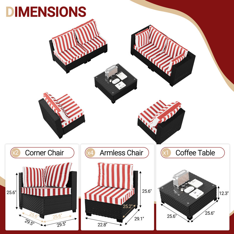 𝗣𝗿𝗲- 𝗮𝘀𝘀𝗲𝗺𝗯𝗹𝗲𝗱 𝗖𝗵𝗮𝗶𝗿𝘀, Canapé modulaire d'extérieur en rotin pour 6 personnes avec conversation 𝗘𝘅𝘁𝗿𝗮 𝗕𝗹𝘂𝗲 𝗖𝘂𝘀𝗵𝗶𝗼𝗻 𝗖𝗼𝘃𝗲𝗿𝘀