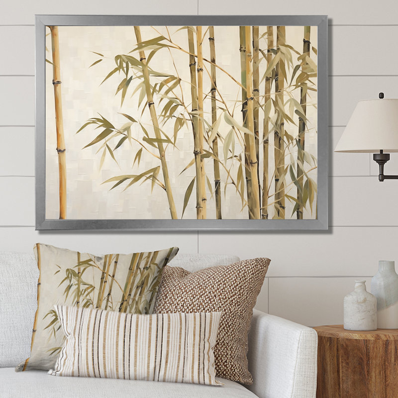 «Beige minimalisme bambou sérénité I» sur toile, H 34 po x l 44 po x P 1,5 po, Cadre photo argenté