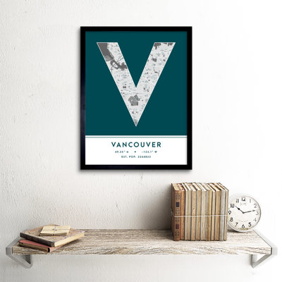 Vancouver City Map Vancouver Teal by Wee Blue Coo - Single Picture Frame Typography