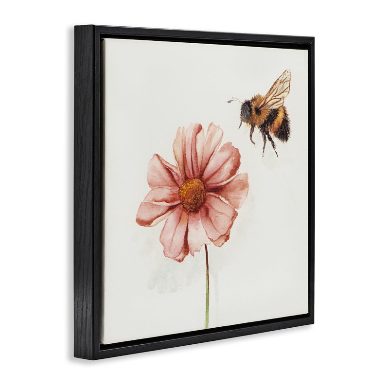 Cadre flottant Spring Pollination Bee, design par Cady, Cadre flottant noir de jais, H 18 po x l 18 po