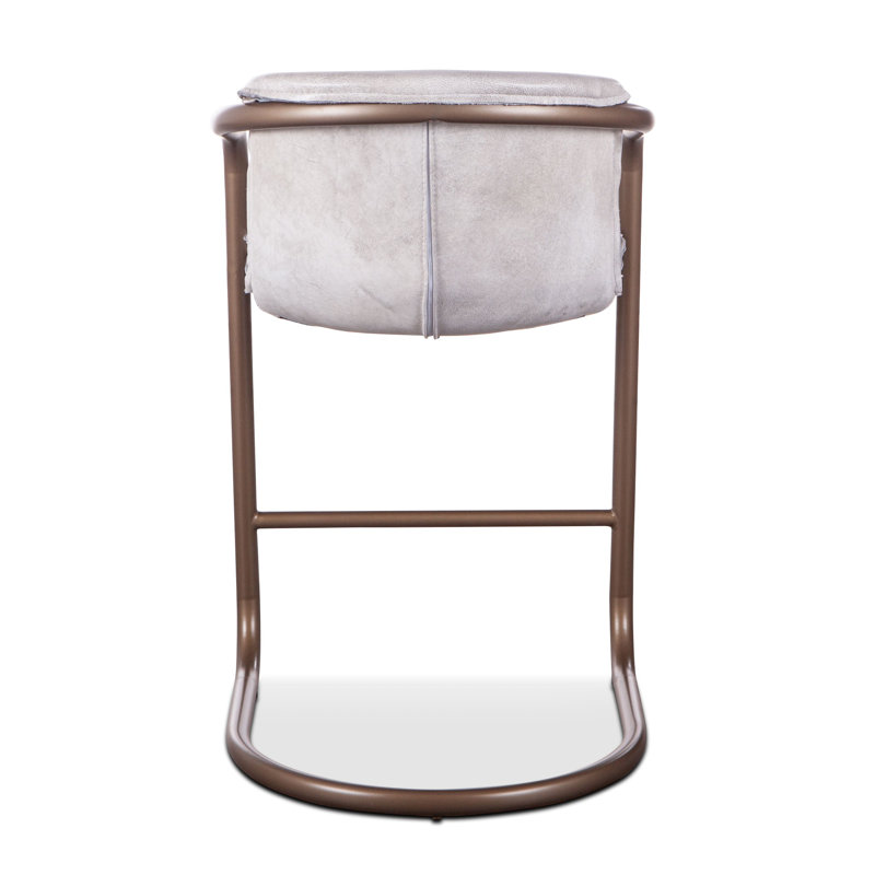 Chiavari Distressed Leather Bar Stool, Counter Stool (26" Seat Height), Vintage White Leather/ Oil Rubbed Bronze Frame