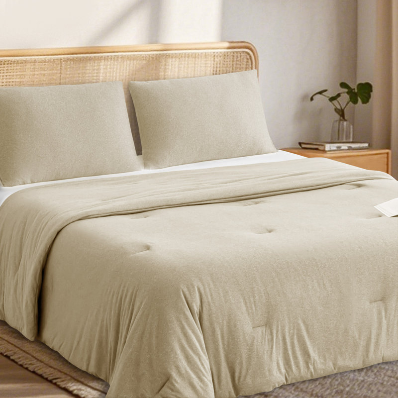 Ensemble d'édredon 3 pièces en jersey doux toutes saisons 3 pièces Basics by Wayfair ™, Taupe chiné
