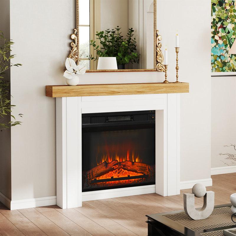 Modern Freestanding Fireplace Mantel, Natural Wood Grain Finish, Wide 51.2" Surround For Electric Fireplaces