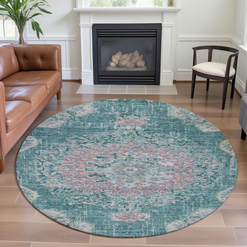 Premium Machine Washable Kelton AMF1236 Global Rug, Round 8'