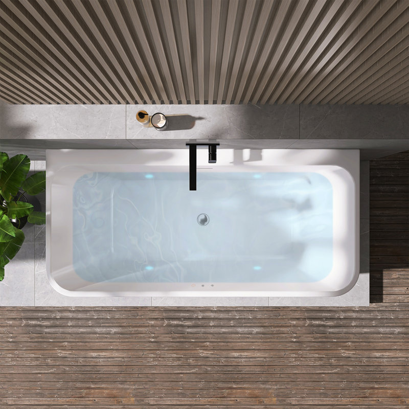 Lilac 67" x 32" Freestanding Acrylic Air Soaking Bathtub in Glossy White with Drain and Overflow