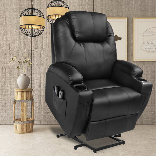 Faux Leather Reclining Heated Massage Chair Latitude Run Upholstery Color: Black Faux Leather