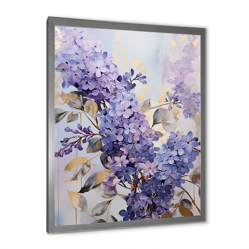 Décoration murale lilas pastel mauve et doré II - Lilas, H 32 po x l 16 po x P 1 po, Cadre simple argenté