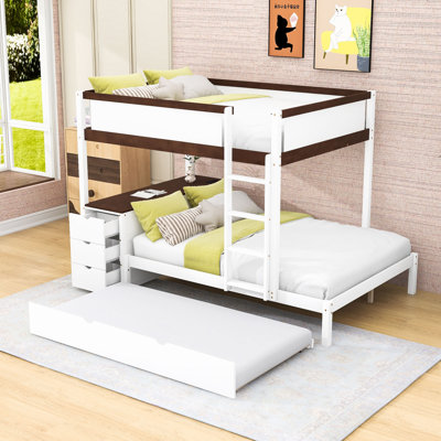 Lit superposé avec lit gigogne simple, prises USB et tiroirs de rangement, tablettes