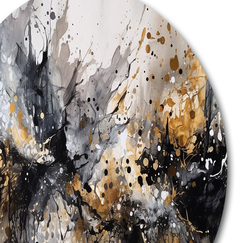 Grey Gold Delicate Abstract Brushstrokes III - Abstract Marble Round Wall Art on Metal, 23" H x 23" W x 1" D