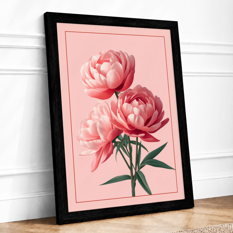 Layered Peonies Botanical - Framed Print, A1 - 84.1 x 59.4 cm, Black