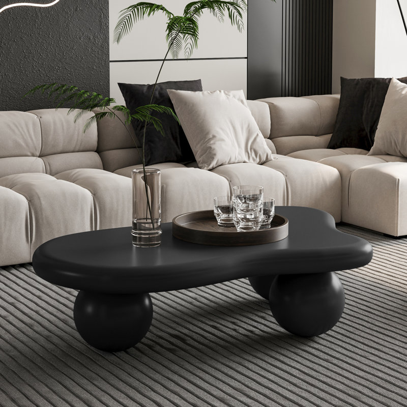 Cloud Shaped Coffee Table With 3 Ball Legs, Matte Black, 13.78" H x 47.2" W x 31.5" D, Matte Black