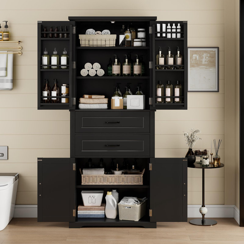 Armoire de rangement multifonctionnelle avec 2 tiroirs, glissières et tablette réglable, Noir