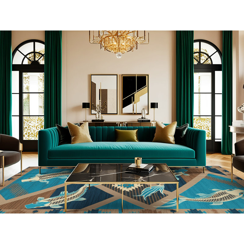  Tapis lavable Koi Fish Southwestern, Rectangulaire 2 pi x 3 pi