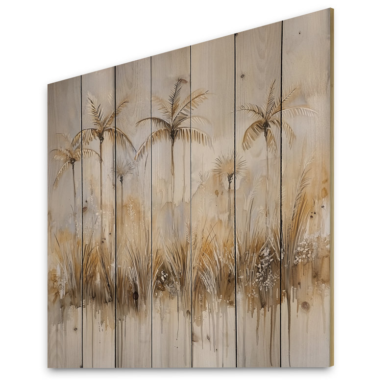 Minimal Florida Palm Trees II - impression traditionnelle en bois noir sur bois de pin naturel, H 25 po x l 25 po