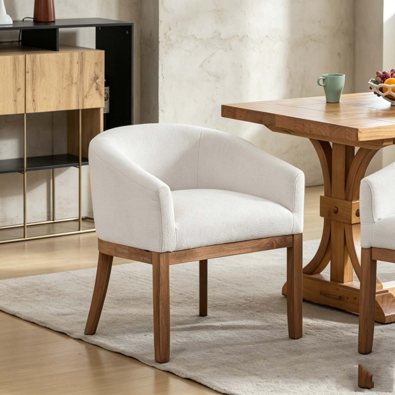 Modern Upholstered Barrel Dining Chairs, Beige