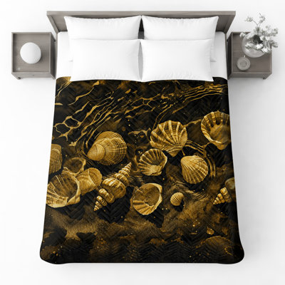 Couvre-lit matelassé Golden Seashells Illustration toutes tailles