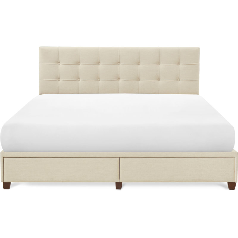 ClickDecor Langston Edmond Storage Bed with Adjustable Height Headboard, King, Cream