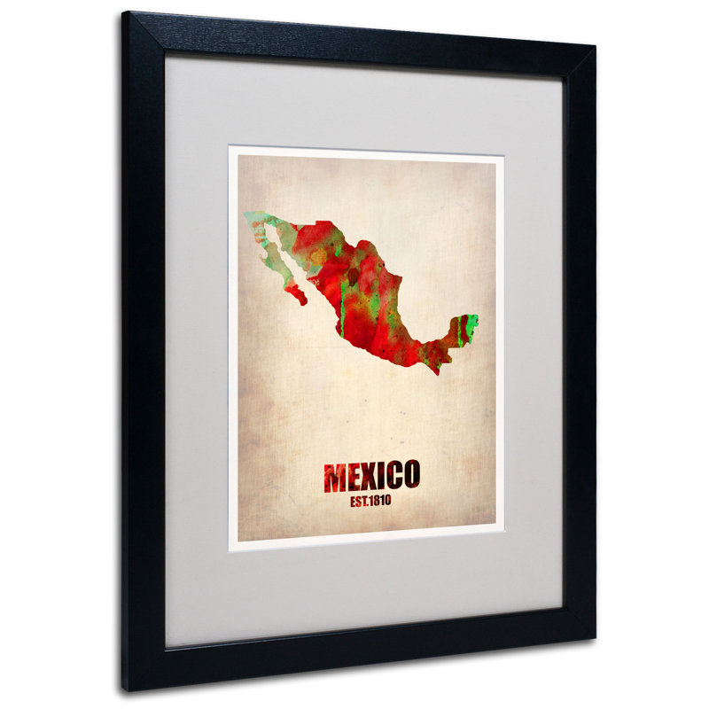 « mexique aquarelle map », reproduction d’impression sur toile encadrée, H 20 po x l 16 po x P 0,5 po, Noir