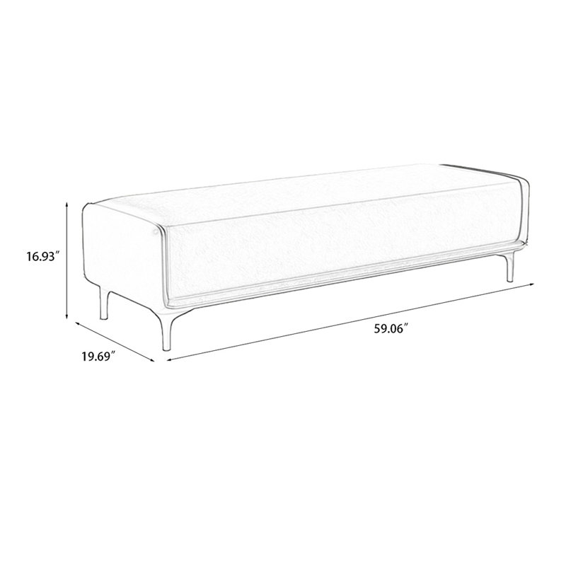 Banc long en cuir beige et beige avec revêtement en bois et beige, Beige / kaki