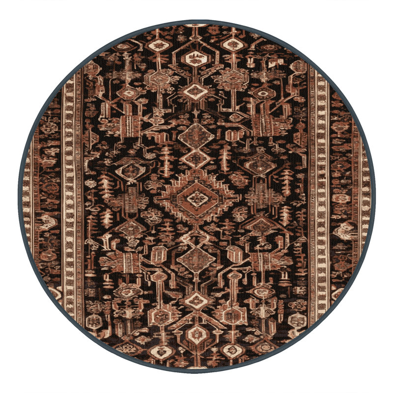 Machine Washable Persian Brown Area Rug, Round 4'