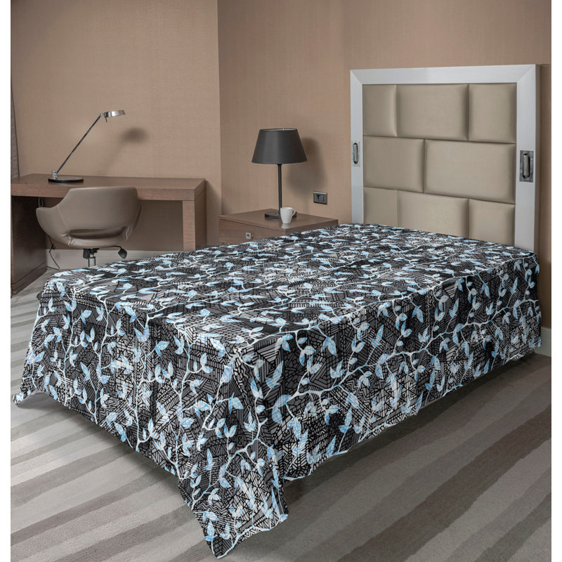 Drap plat Ambesonne, Drap plat pour lit simple, Azure Blue Dimgray Floral