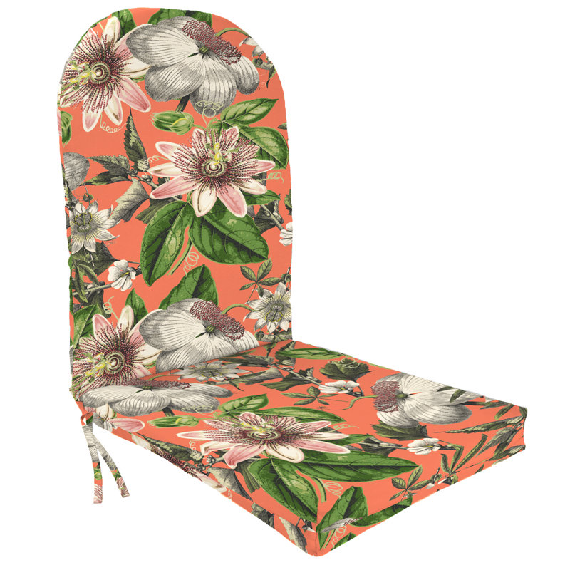 19" x 50.5" Bryan Walnut Leaves Outdoor Adirondack Chair Cushion with Ties, Orange Floral