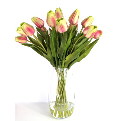 Arrangement de tulipes dans un faux vase d'eau (18 tiges)