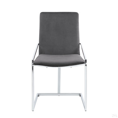 Gray Velvet & Chrome Finish Side Chair (Set Of 2)
