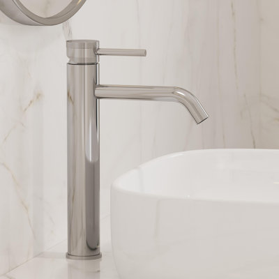 Angelsey 12" H Vessel Sink Faucet with Pop-Up Drain, Single-Hole Single-Handle Round Bathroom Faucet in Polished Chrome